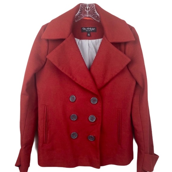 Miss Selfridge Red Double Breasted Peacoat Size 0 Like New - Picture 1 of 7